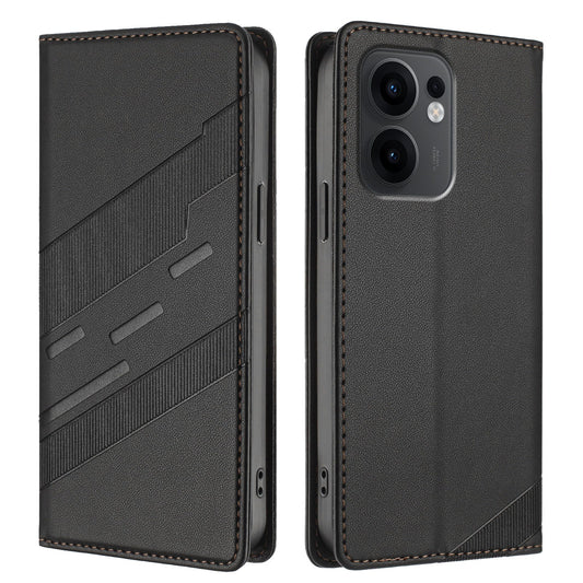 For Oppo Reno13 F 5G Phone Cases Punk Style Imprinted Wallet Stand Leather Cover - Black