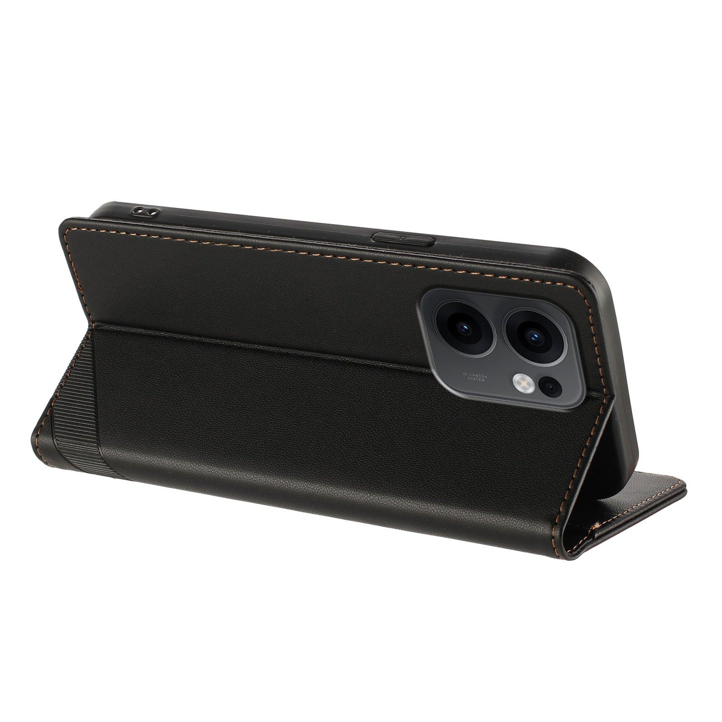 For Oppo Reno13 F 5G Phone Cases Punk Style Imprinted Wallet Stand Leather Cover - Black