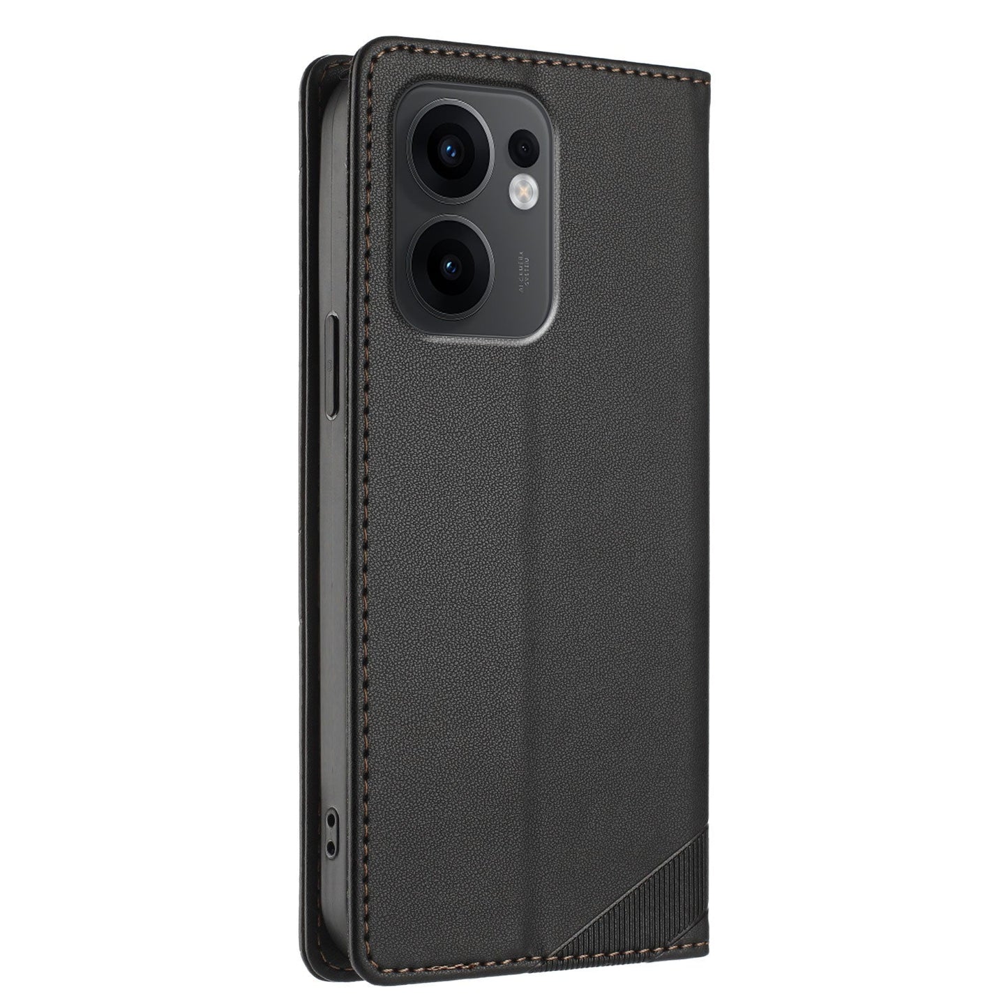 For Oppo Reno13 F 5G Phone Cases Punk Style Imprinted Wallet Stand Leather Cover - Black