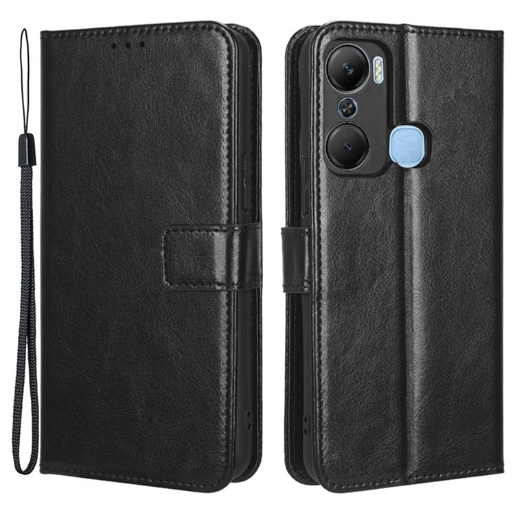 For Infinix Hot 12 Pro 4G X668C Crazy Horse Texture Wallet Case PU Leather Stand Phone Cover with Strap - Black
