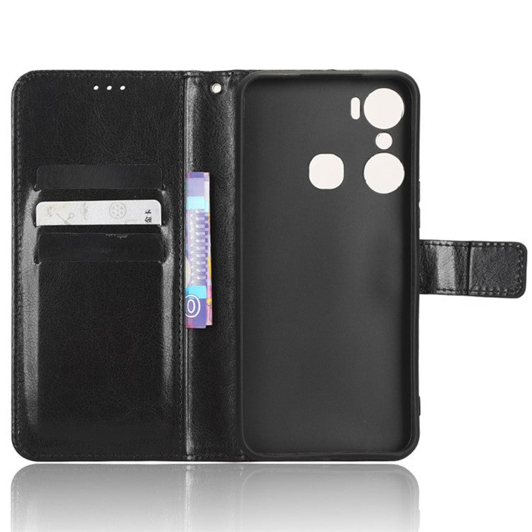 For Infinix Hot 12 Pro 4G X668C Crazy Horse Texture Wallet Case PU Leather Stand Phone Cover with Strap - Black