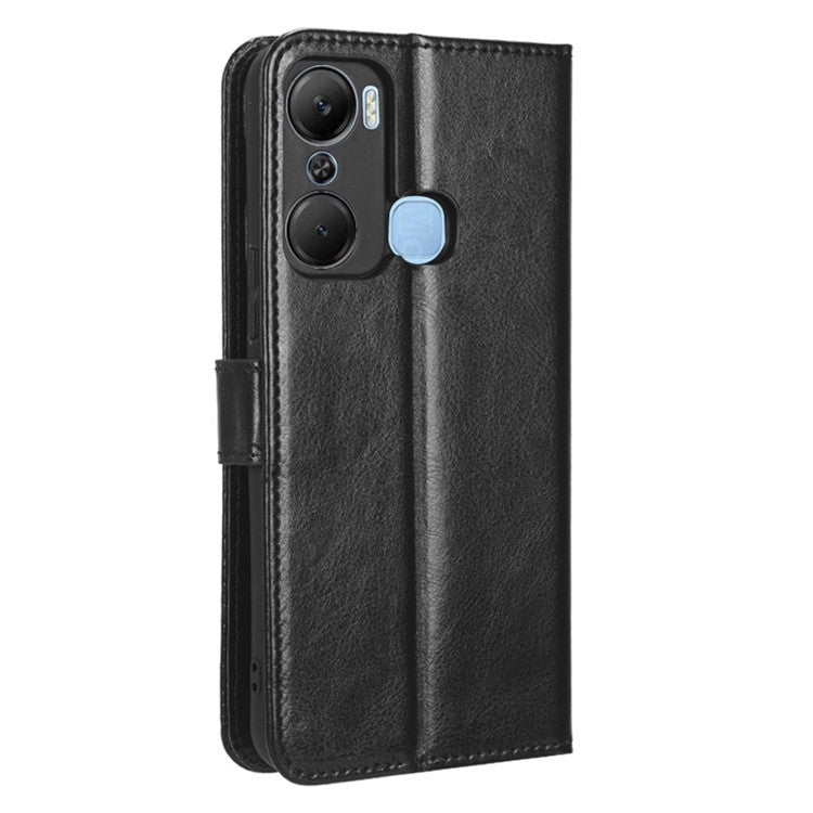 For Infinix Hot 12 Pro 4G X668C Crazy Horse Texture Wallet Case PU Leather Stand Phone Cover with Strap - Black