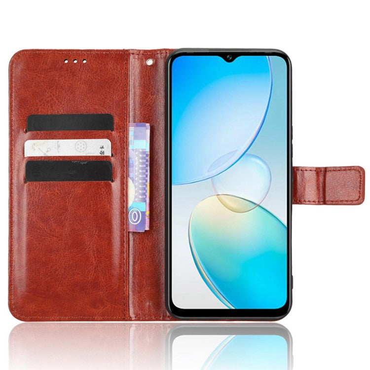 For Infinix Hot 12 Pro 4G X668C Crazy Horse Texture Wallet Case PU Leather Stand Phone Cover with Strap - Brown