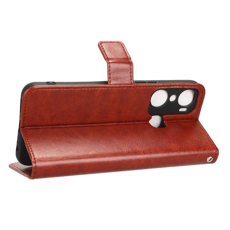 For Infinix Hot 12 Pro 4G X668C Crazy Horse Texture Wallet Case PU Leather Stand Phone Cover with Strap - Brown