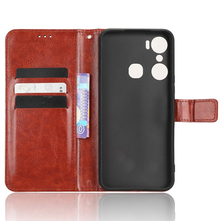 For Infinix Hot 12 Pro 4G X668C Crazy Horse Texture Wallet Case PU Leather Stand Phone Cover with Strap - Brown