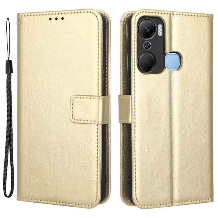 For Infinix Hot 12 Pro 4G X668C Crazy Horse Texture Wallet Case PU Leather Stand Phone Cover with Strap - Gold