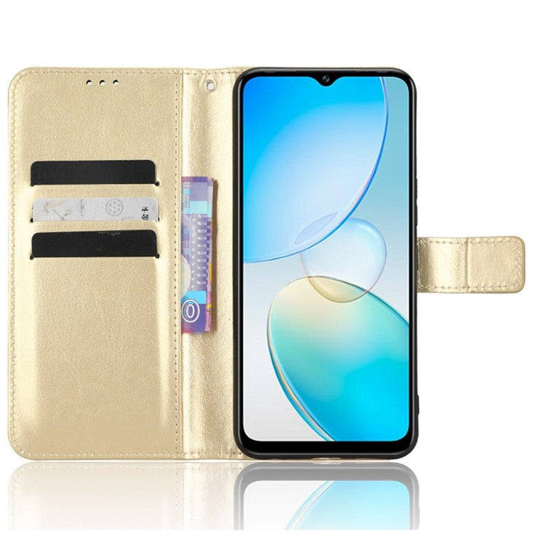 For Infinix Hot 12 Pro 4G X668C Crazy Horse Texture Wallet Case PU Leather Stand Phone Cover with Strap - Gold