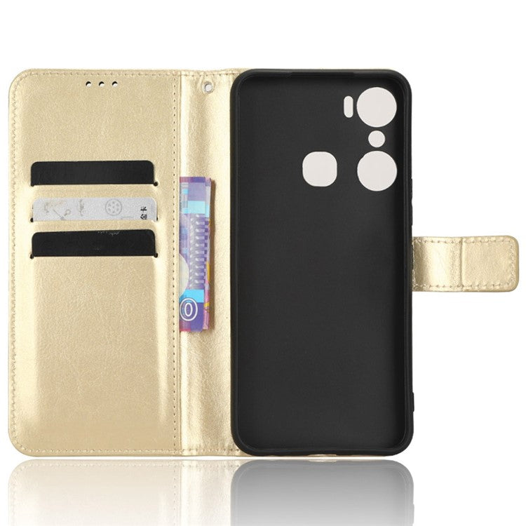 For Infinix Hot 12 Pro 4G X668C Crazy Horse Texture Wallet Case PU Leather Stand Phone Cover with Strap - Gold