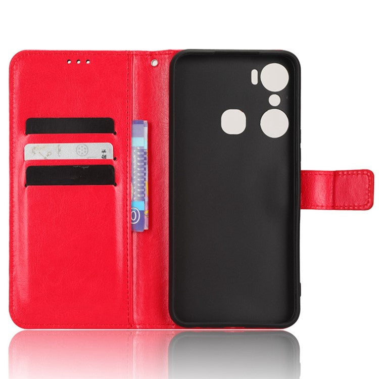 For Infinix Hot 12 Pro 4G X668C Crazy Horse Texture Wallet Case PU Leather Stand Phone Cover with Strap - Red