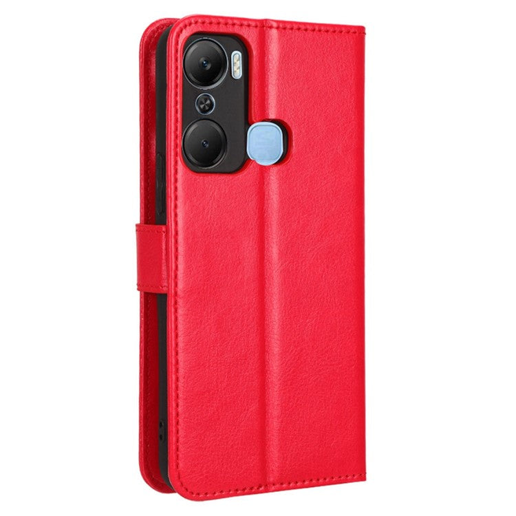 For Infinix Hot 12 Pro 4G X668C Crazy Horse Texture Wallet Case PU Leather Stand Phone Cover with Strap - Red