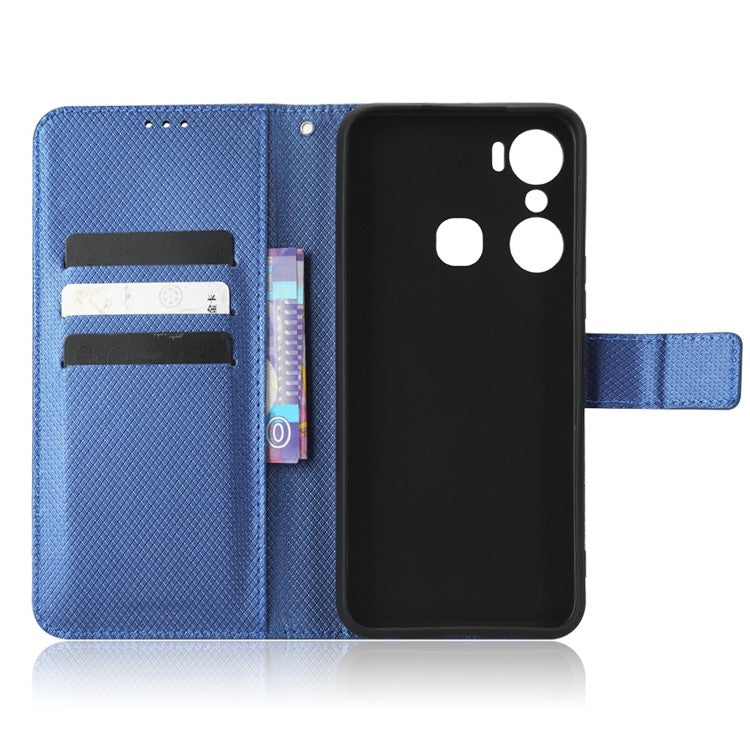 For Infinix Hot 12 Pro 4G X668C PU Leather Flip Folio Case Diamond Texture Stand Soft TPU Inner Shell Phone Cover with Strap - Blue