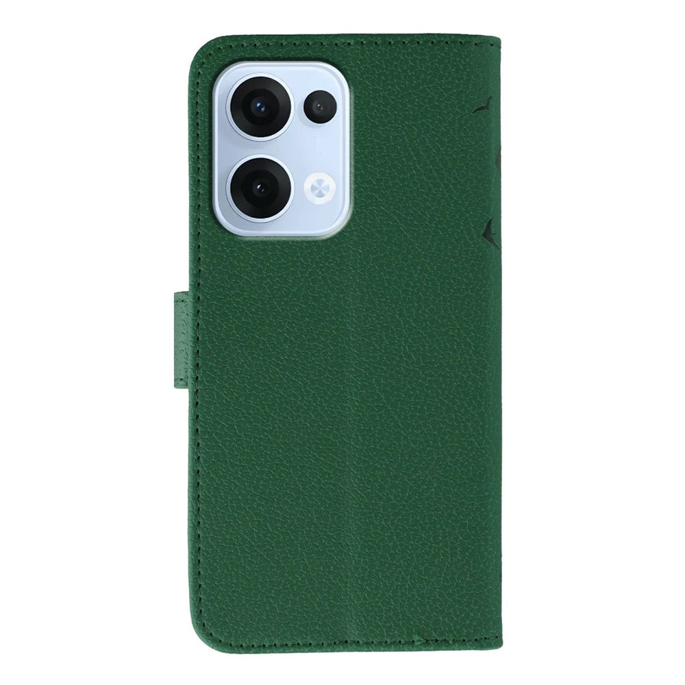 For Oppo Reno13 5G (Global) Case Feather Imprint PU Leather Wallet Phone Cover - Green