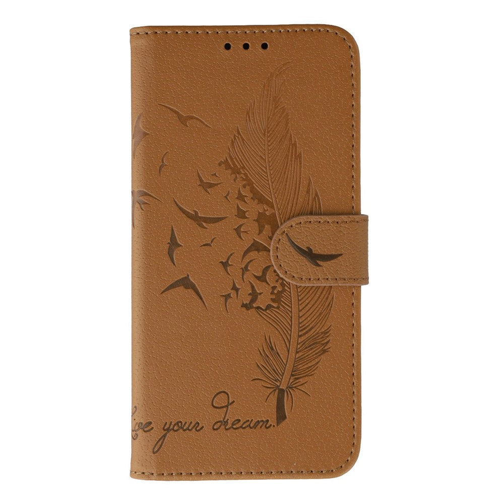 For Oppo Reno13 5G (Global) Case Feather Imprint PU Leather Wallet Phone Cover - Brown