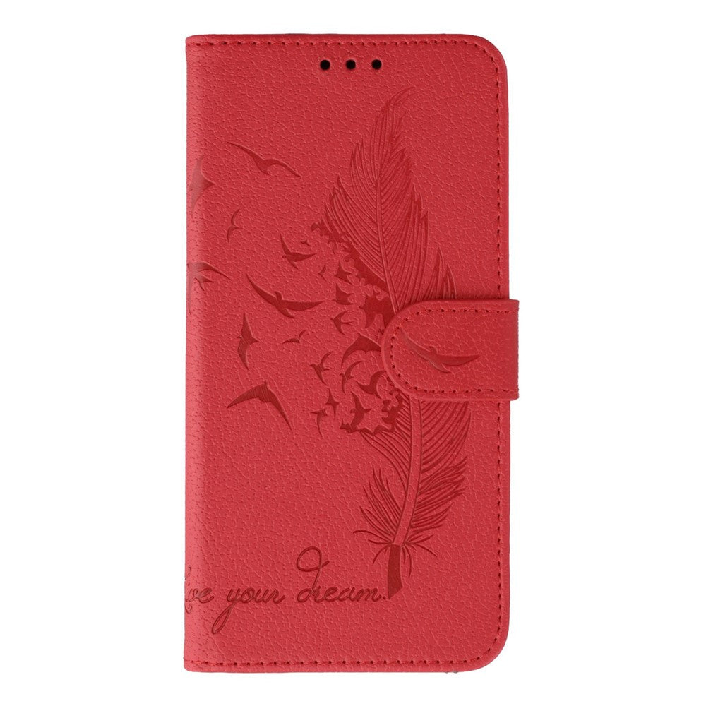 For Oppo Reno13 5G (Global) Case Feather Imprint PU Leather Wallet Phone Cover - Red