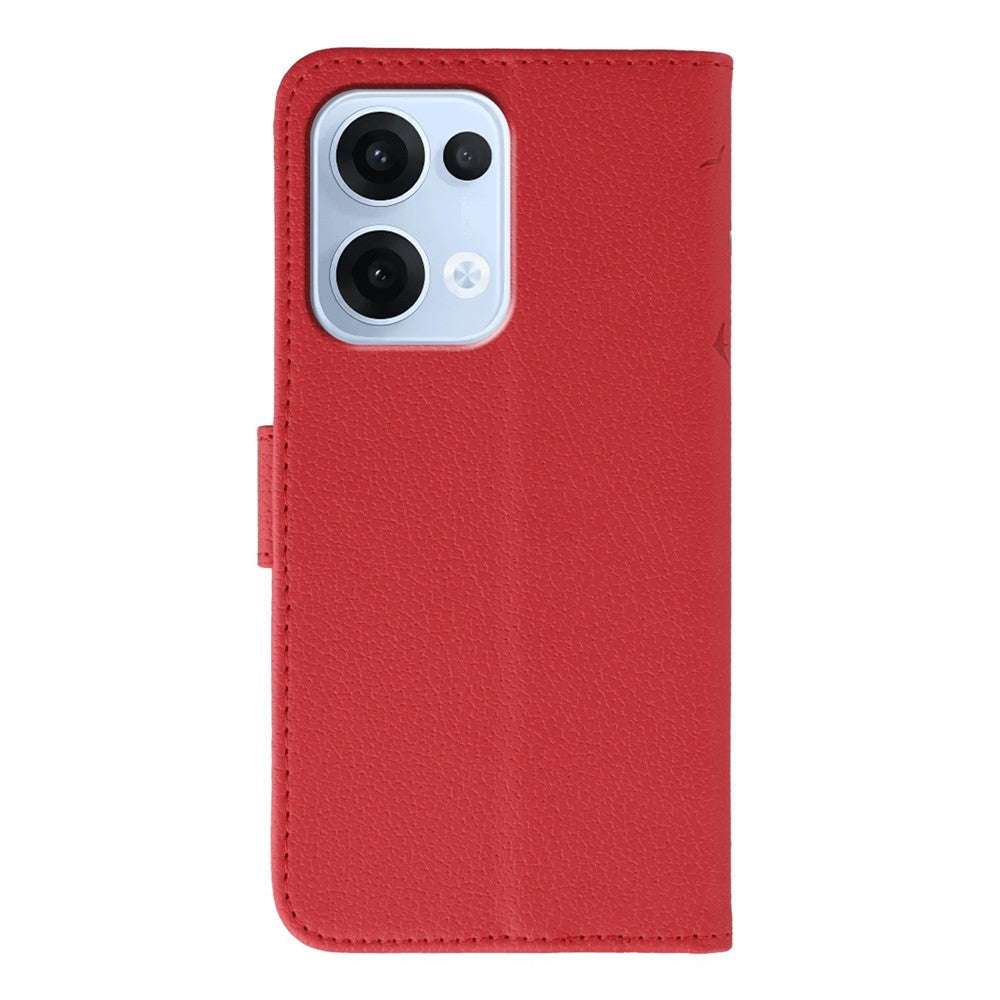 For Oppo Reno13 5G (Global) Case Feather Imprint PU Leather Wallet Phone Cover - Red