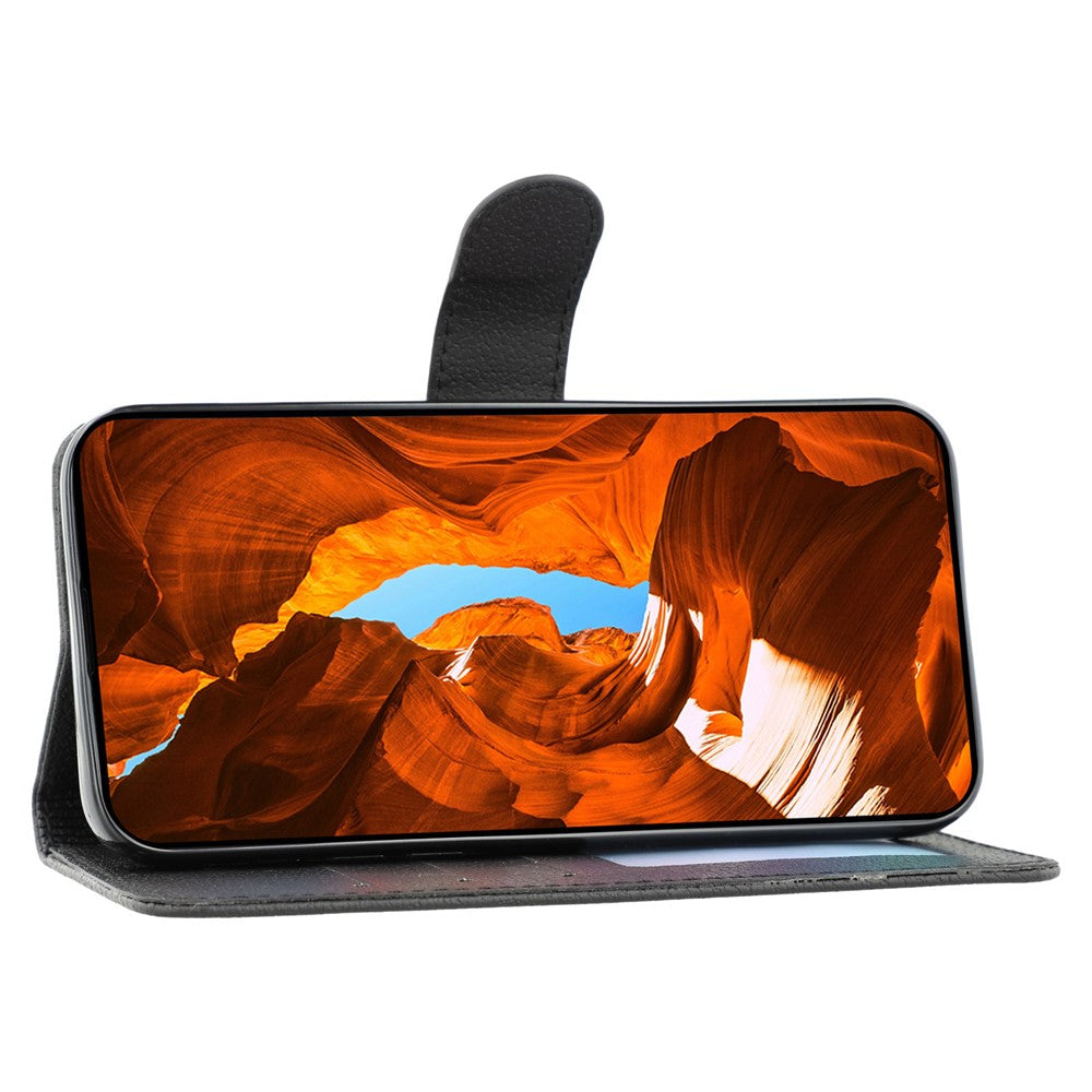 For Oppo Reno13 F 4G / 5G Case Feather Imprint PU Leather Wallet Phone Cover - Black