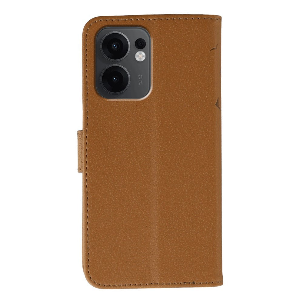 For Oppo Reno13 F 4G / 5G Case Feather Imprint PU Leather Wallet Phone Cover - Brown