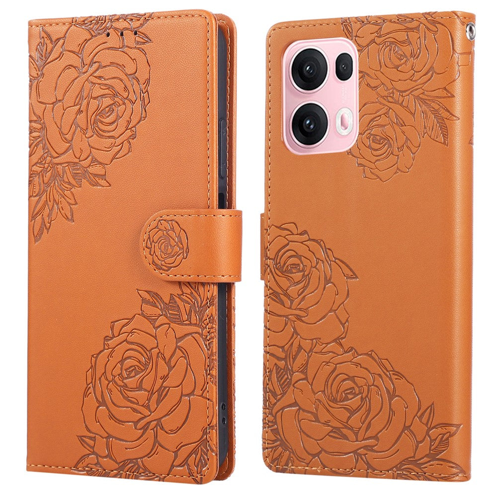 For Oppo Reno13 Pro 5G Case Rose Flower PU Leather Wallet Phone Cover with 3 Card Slots - Brown