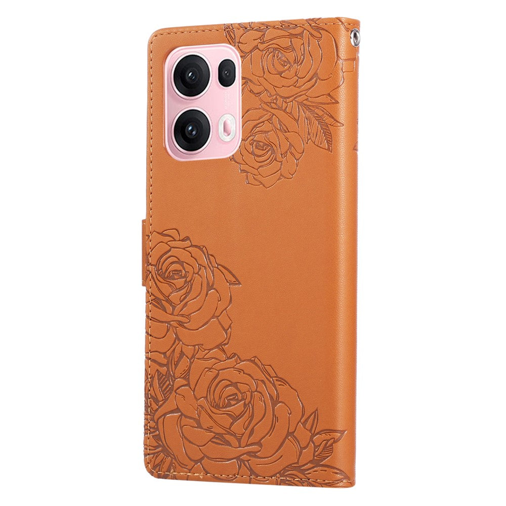 For Oppo Reno13 Pro 5G Case Rose Flower PU Leather Wallet Phone Cover with 3 Card Slots - Brown