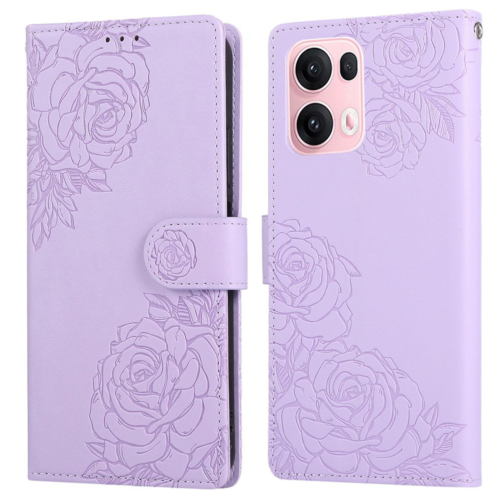 For Oppo Reno13 Pro 5G Case Rose Flower PU Leather Wallet Phone Cover with 3 Card Slots - Light Purple