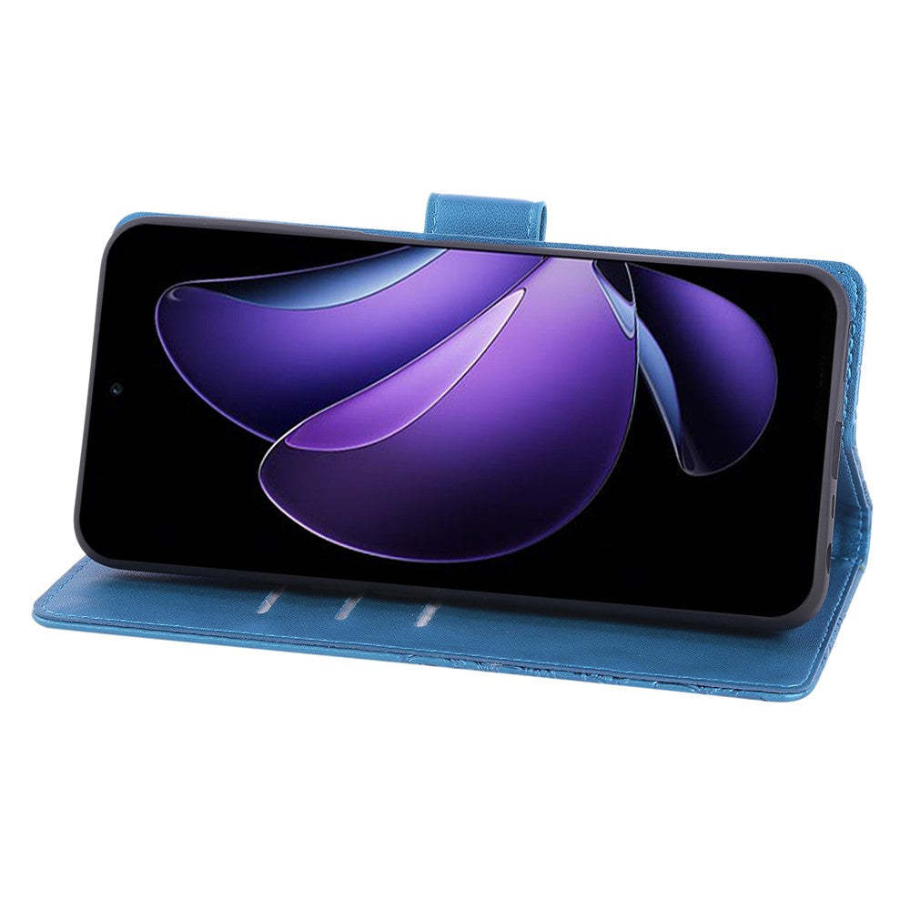 For Oppo Reno13 Pro 5G Case Rose Flower PU Leather Wallet Phone Cover with 3 Card Slots - Blue