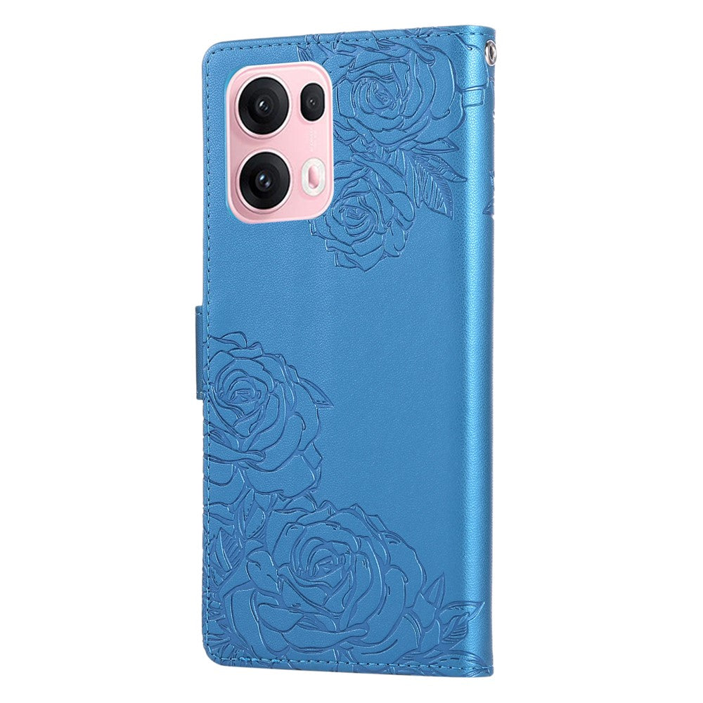 For Oppo Reno13 Pro 5G Case Rose Flower PU Leather Wallet Phone Cover with 3 Card Slots - Blue