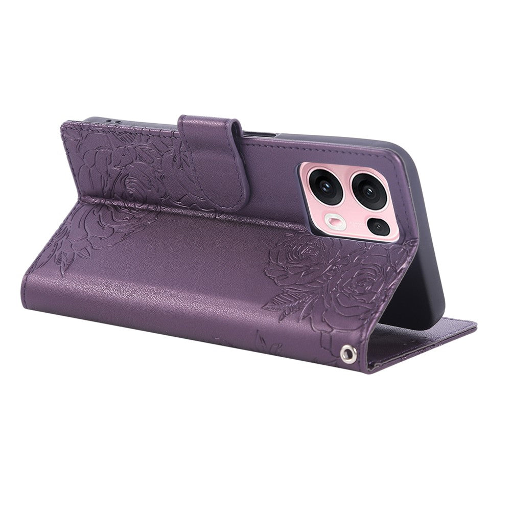 For Oppo Reno13 Pro 5G Case Rose Flower PU Leather Wallet Phone Cover with 3 Card Slots - Dark Purple