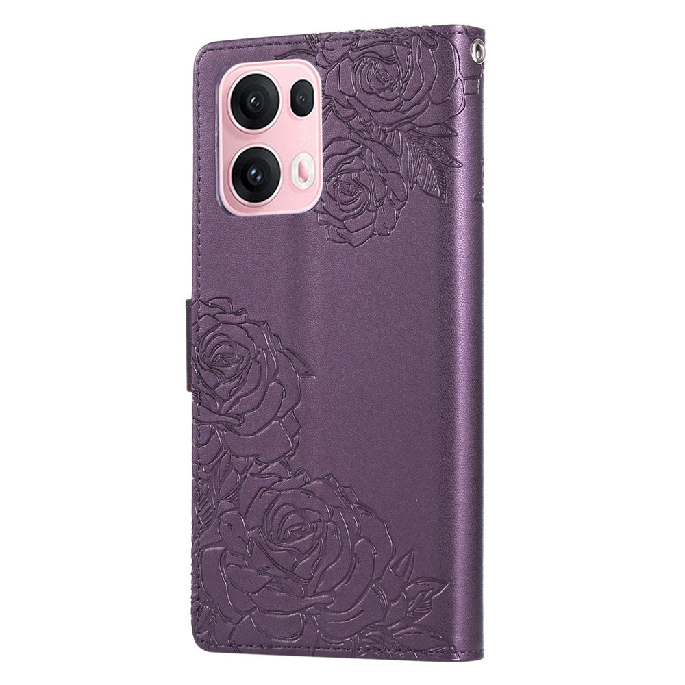 For Oppo Reno13 Pro 5G Case Rose Flower PU Leather Wallet Phone Cover with 3 Card Slots - Dark Purple