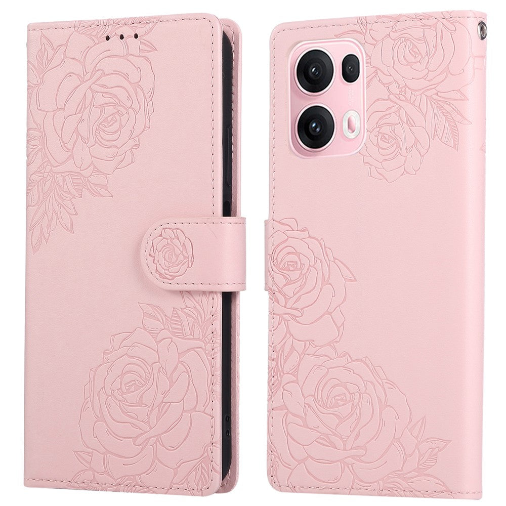 For Oppo Reno13 Pro 5G Case Rose Flower PU Leather Wallet Phone Cover with 3 Card Slots - Rose Gold