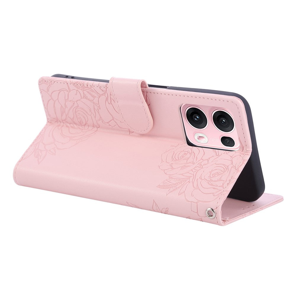 For Oppo Reno13 Pro 5G Case Rose Flower PU Leather Wallet Phone Cover with 3 Card Slots - Rose Gold