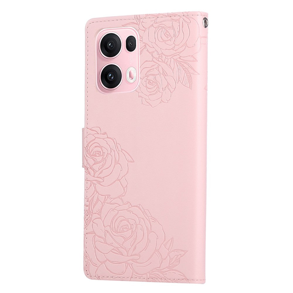 For Oppo Reno13 Pro 5G Case Rose Flower PU Leather Wallet Phone Cover with 3 Card Slots - Rose Gold