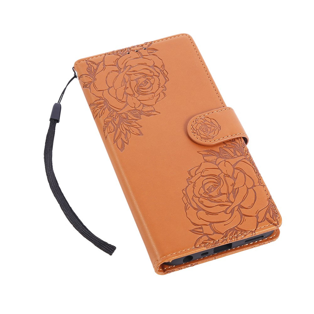 For Oppo Reno13 F 5G  /  4G Case Rose Flower PU Leather Wallet Phone Cover with 3 Card Slots - Brown