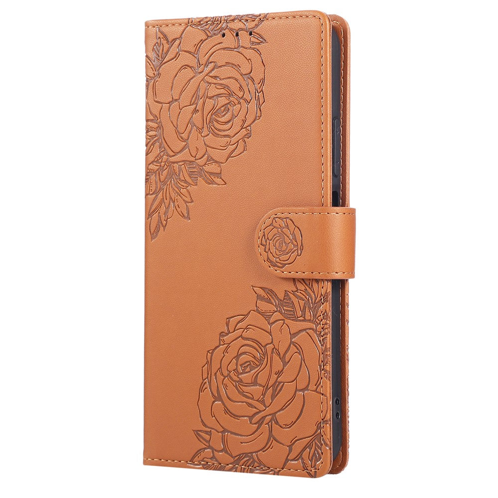 For Oppo Reno13 F 5G  /  4G Case Rose Flower PU Leather Wallet Phone Cover with 3 Card Slots - Brown