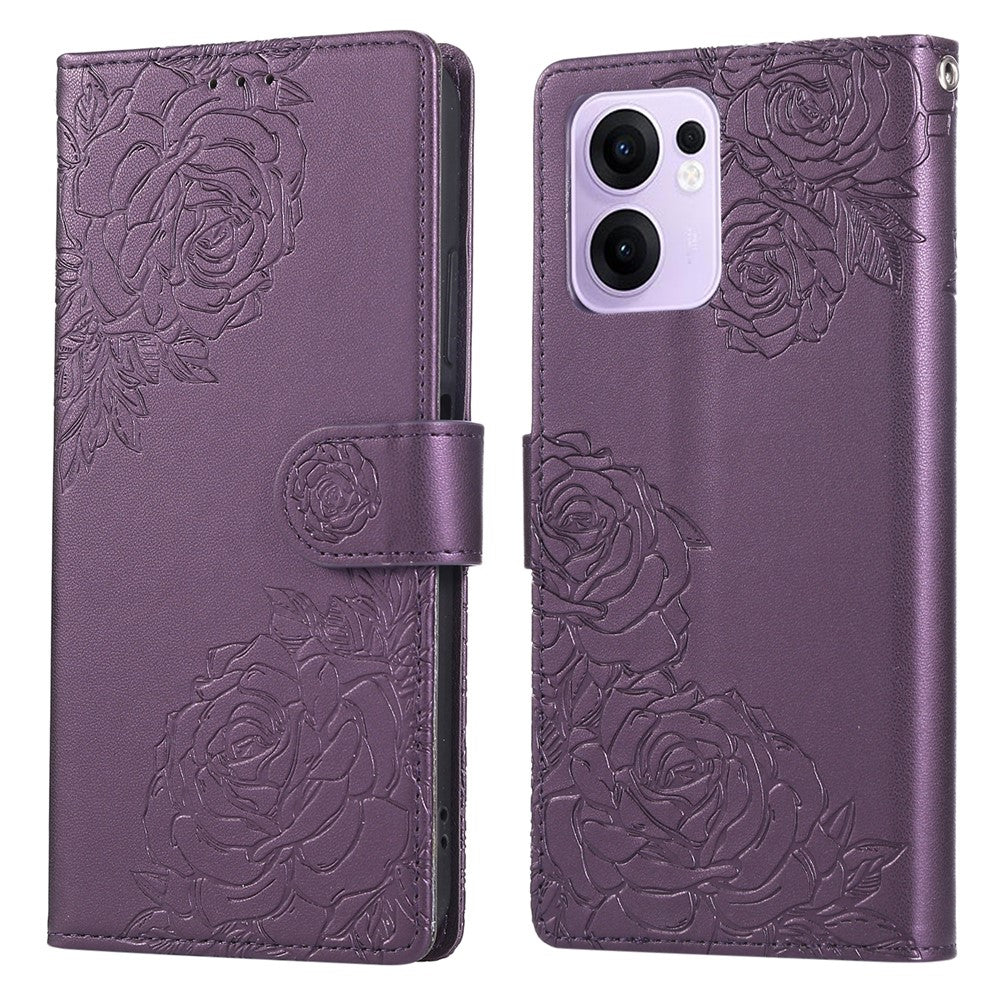 For Oppo Reno13 F 5G  /  4G Case Rose Flower PU Leather Wallet Phone Cover with 3 Card Slots - Dark Purple