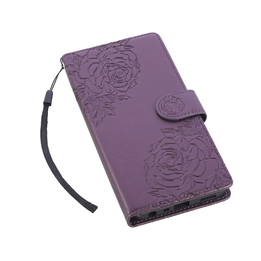 For Oppo Reno13 F 5G  /  4G Case Rose Flower PU Leather Wallet Phone Cover with 3 Card Slots - Dark Purple