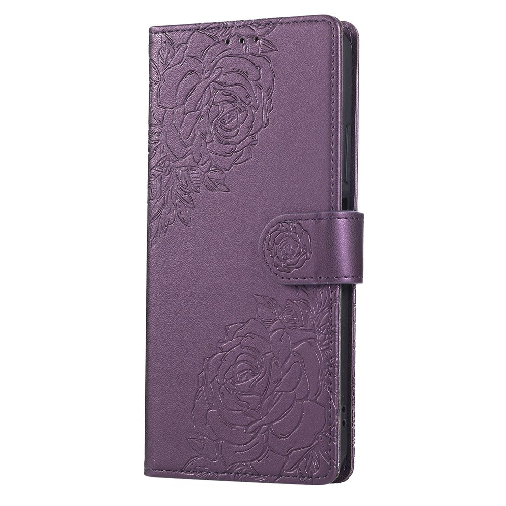 For Oppo Reno13 F 5G  /  4G Case Rose Flower PU Leather Wallet Phone Cover with 3 Card Slots - Dark Purple