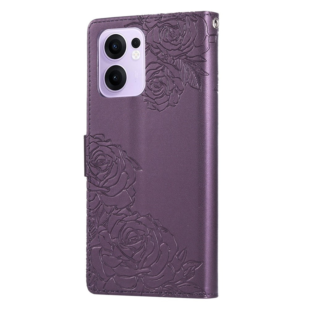 For Oppo Reno13 F 5G  /  4G Case Rose Flower PU Leather Wallet Phone Cover with 3 Card Slots - Dark Purple