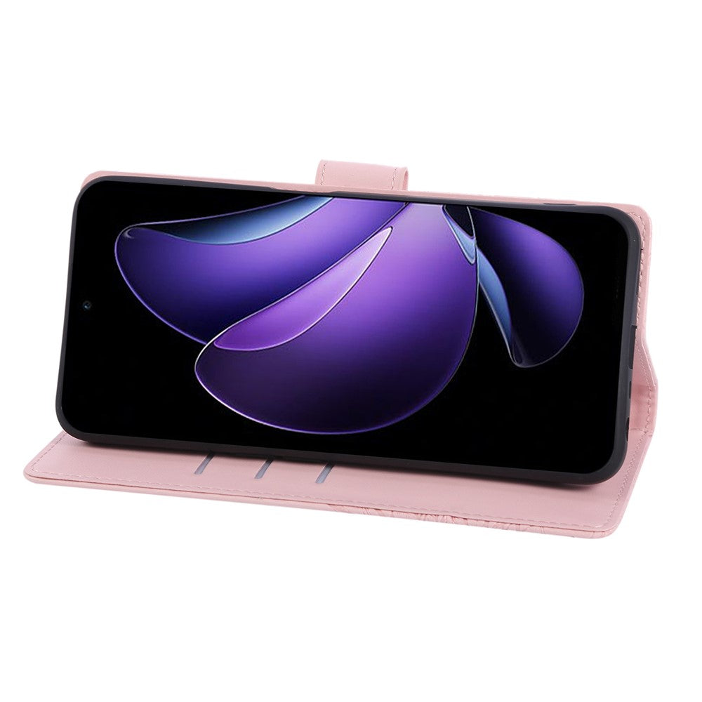 For Oppo Reno13 F 5G  /  4G Case Rose Flower PU Leather Wallet Phone Cover with 3 Card Slots - Rose Gold