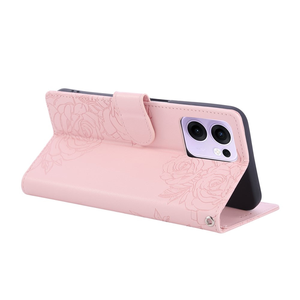 For Oppo Reno13 F 5G  /  4G Case Rose Flower PU Leather Wallet Phone Cover with 3 Card Slots - Rose Gold