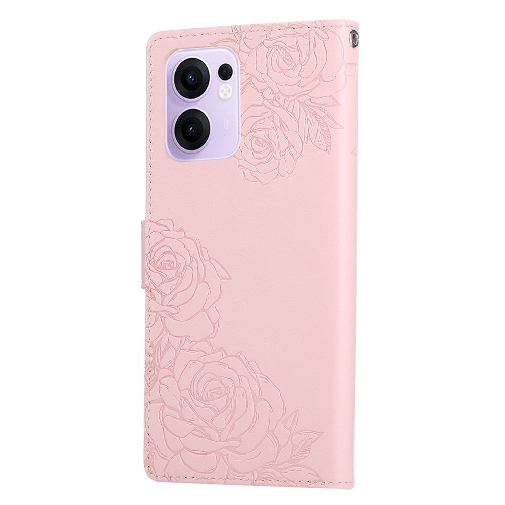 For Oppo Reno13 F 5G  /  4G Case Rose Flower PU Leather Wallet Phone Cover with 3 Card Slots - Rose Gold