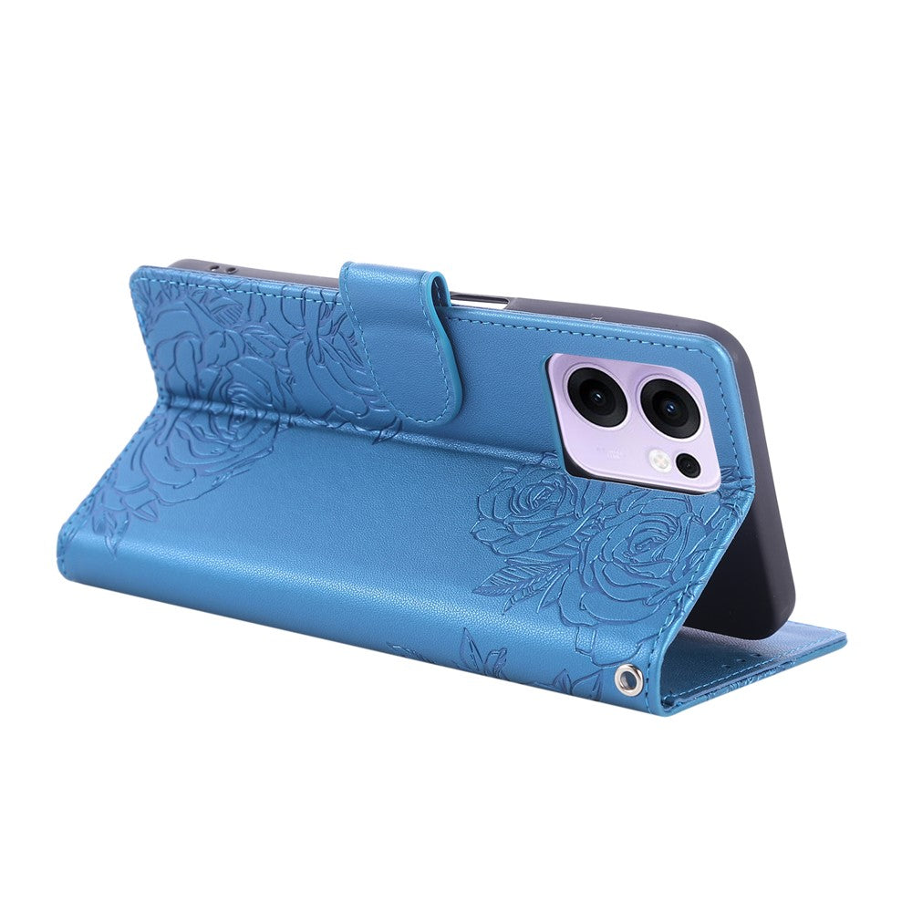 For Oppo Reno13 F 5G  /  4G Case Rose Flower PU Leather Wallet Phone Cover with 3 Card Slots - Blue