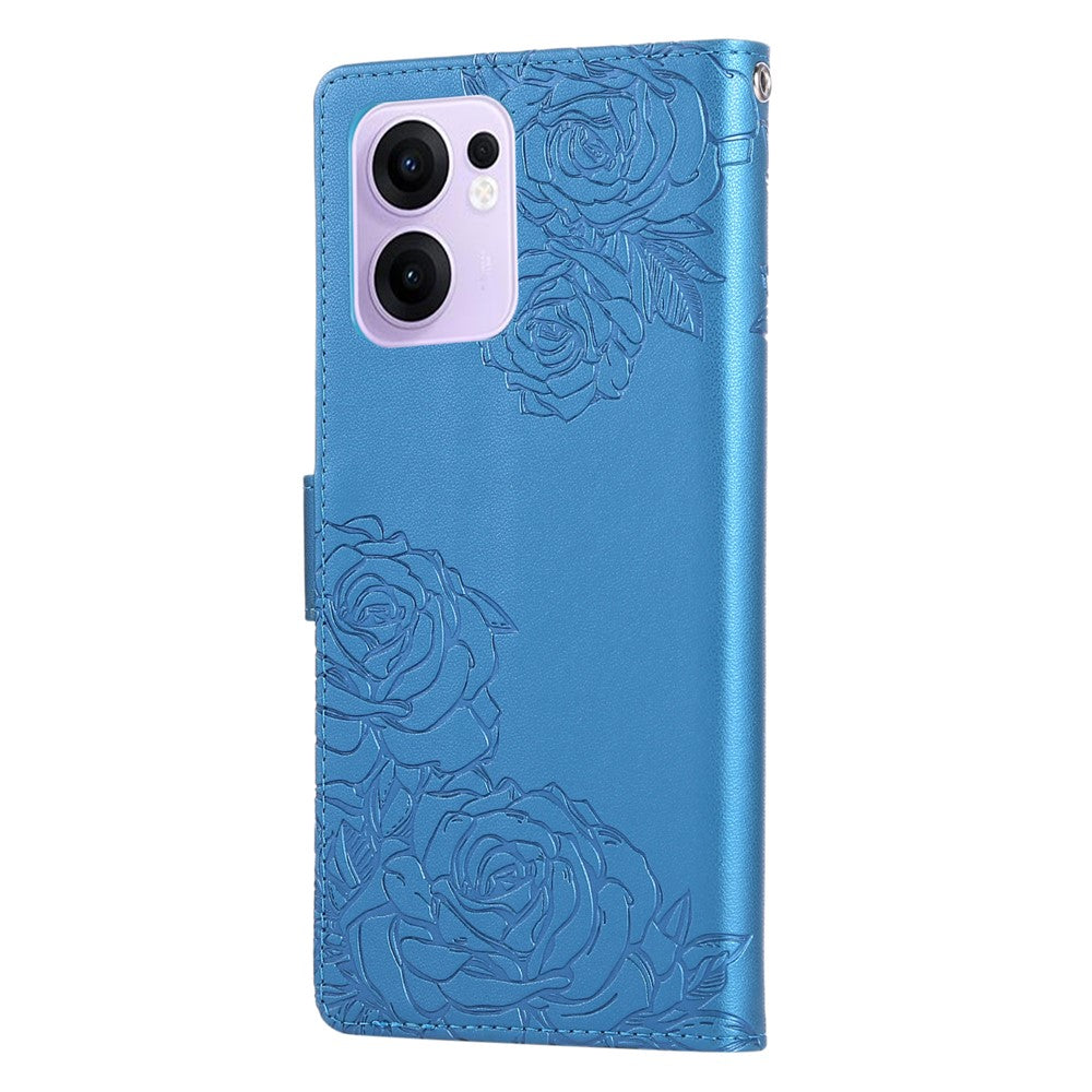 For Oppo Reno13 F 5G  /  4G Case Rose Flower PU Leather Wallet Phone Cover with 3 Card Slots - Blue