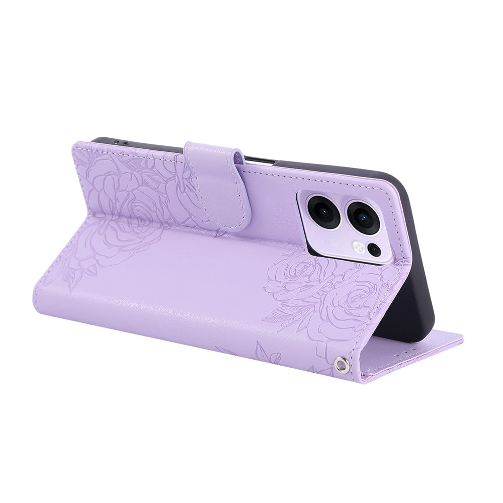 For Oppo Reno13 F 5G  /  4G Case Rose Flower PU Leather Wallet Phone Cover with 3 Card Slots - Light Purple