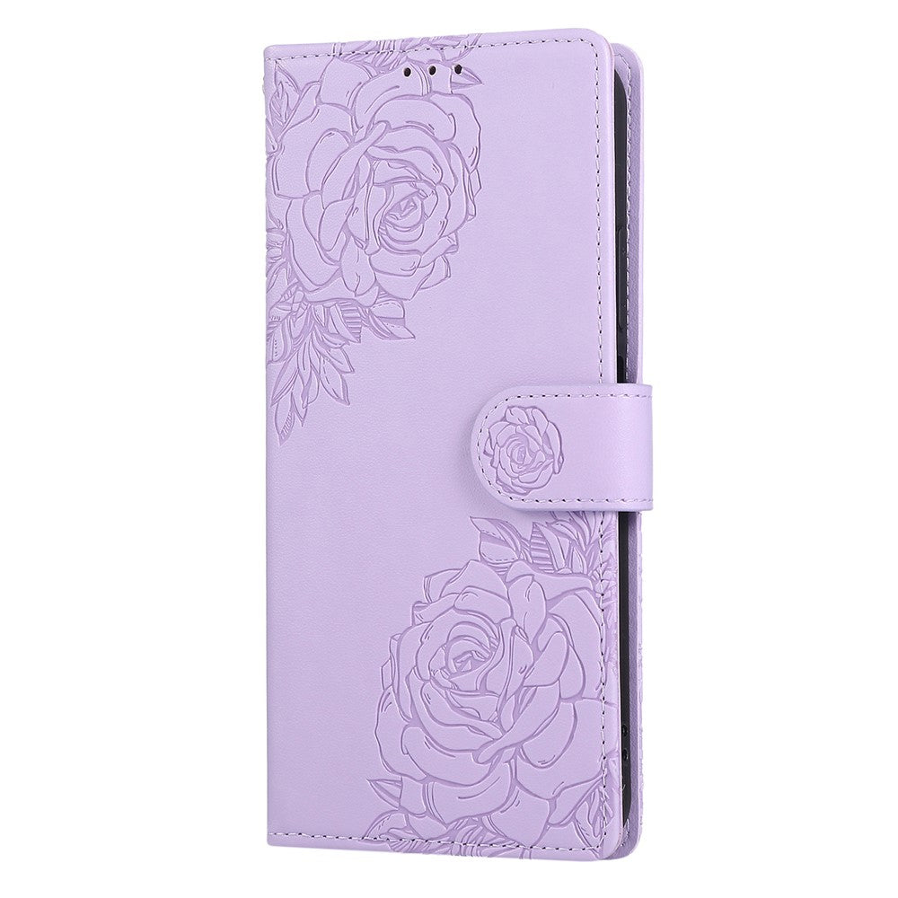 For Oppo Reno13 F 5G  /  4G Case Rose Flower PU Leather Wallet Phone Cover with 3 Card Slots - Light Purple