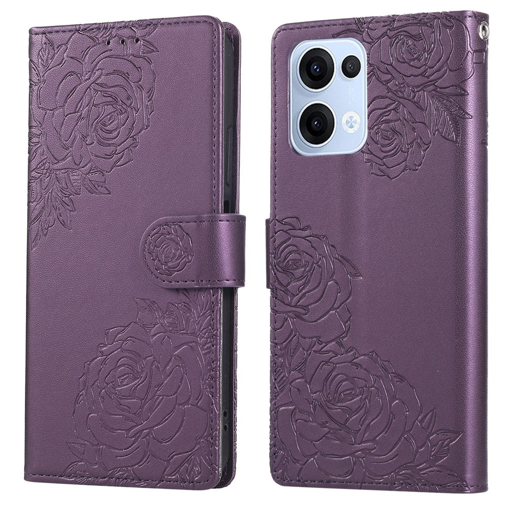 For Oppo Reno13 5G (Global) Case Rose Flower PU Leather Wallet Phone Cover with 3 Card Slots - Dark Purple