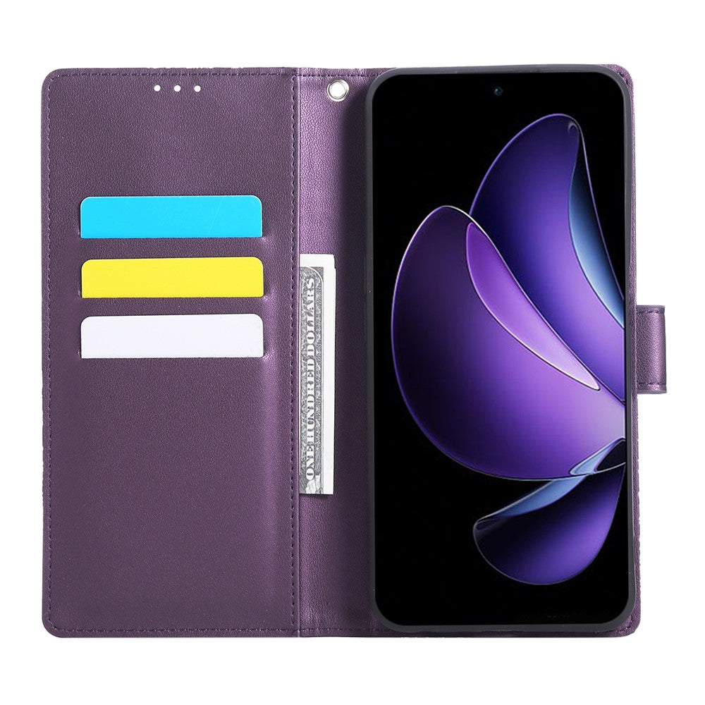For Oppo Reno13 5G (Global) Case Rose Flower PU Leather Wallet Phone Cover with 3 Card Slots - Dark Purple