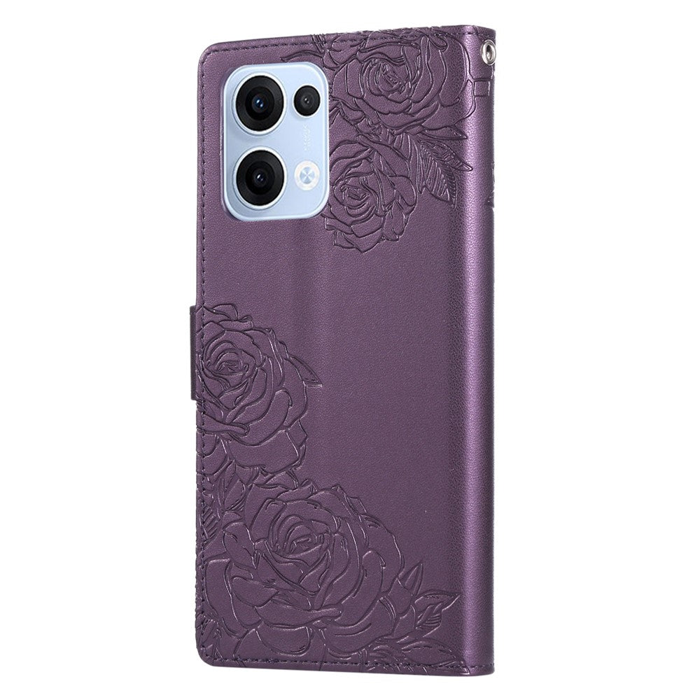 For Oppo Reno13 5G (Global) Case Rose Flower PU Leather Wallet Phone Cover with 3 Card Slots - Dark Purple