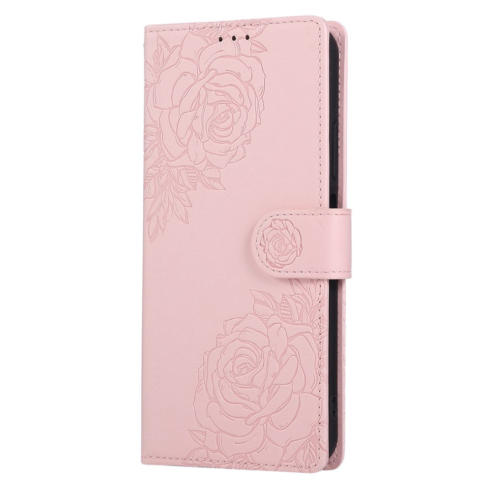 For Oppo Reno13 5G (Global) Case Rose Flower PU Leather Wallet Phone Cover with 3 Card Slots - Rose Gold