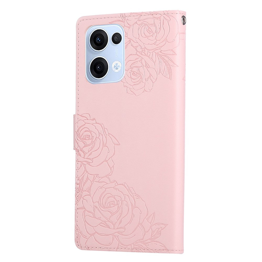 For Oppo Reno13 5G (Global) Case Rose Flower PU Leather Wallet Phone Cover with 3 Card Slots - Rose Gold