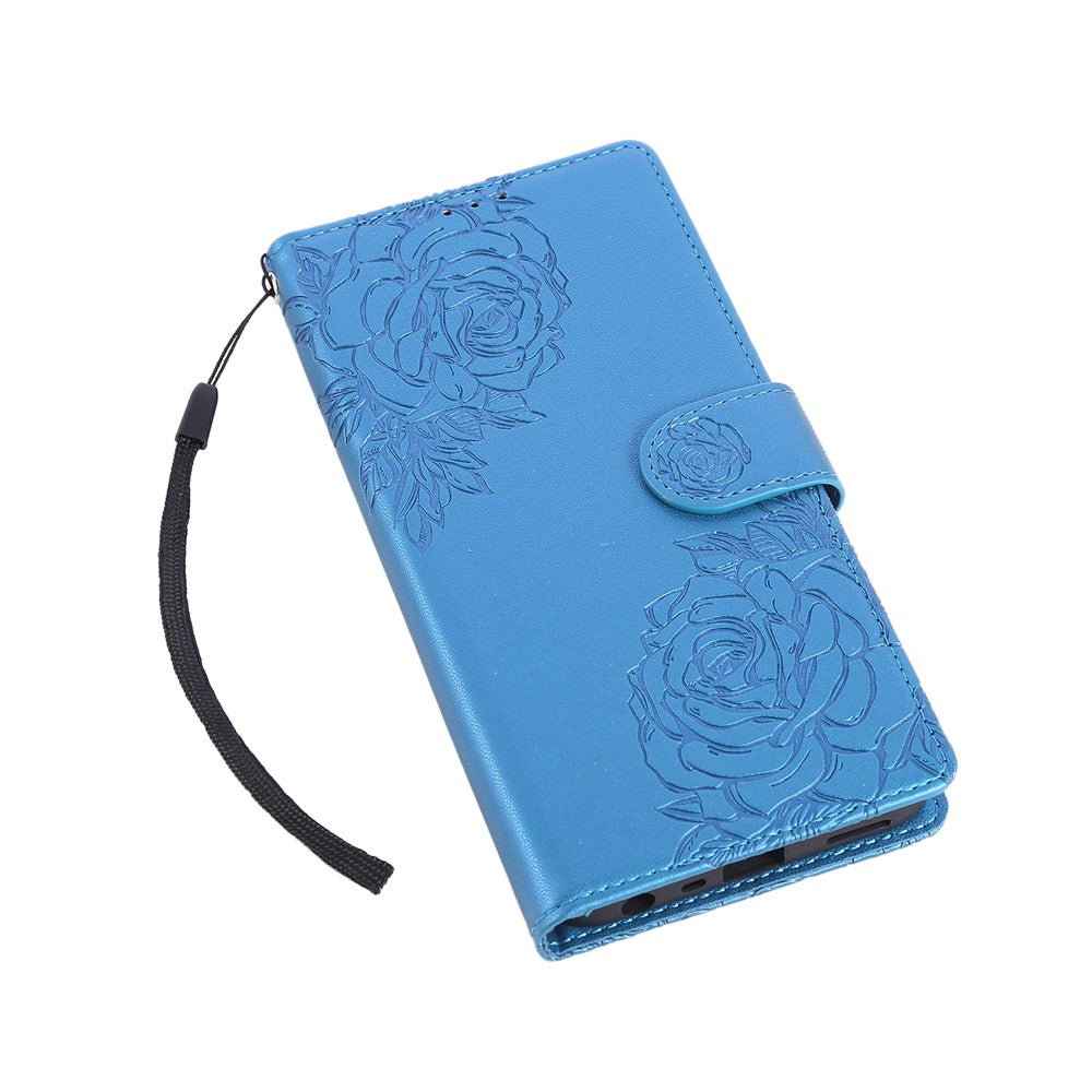 For Oppo Reno13 5G (Global) Case Rose Flower PU Leather Wallet Phone Cover with 3 Card Slots - Blue